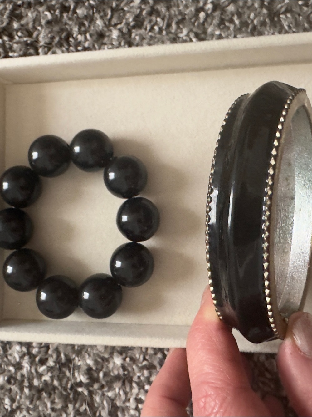 Black Beaded Stretch Bracelet & Black Bangle Bracelet - Men Accessories
